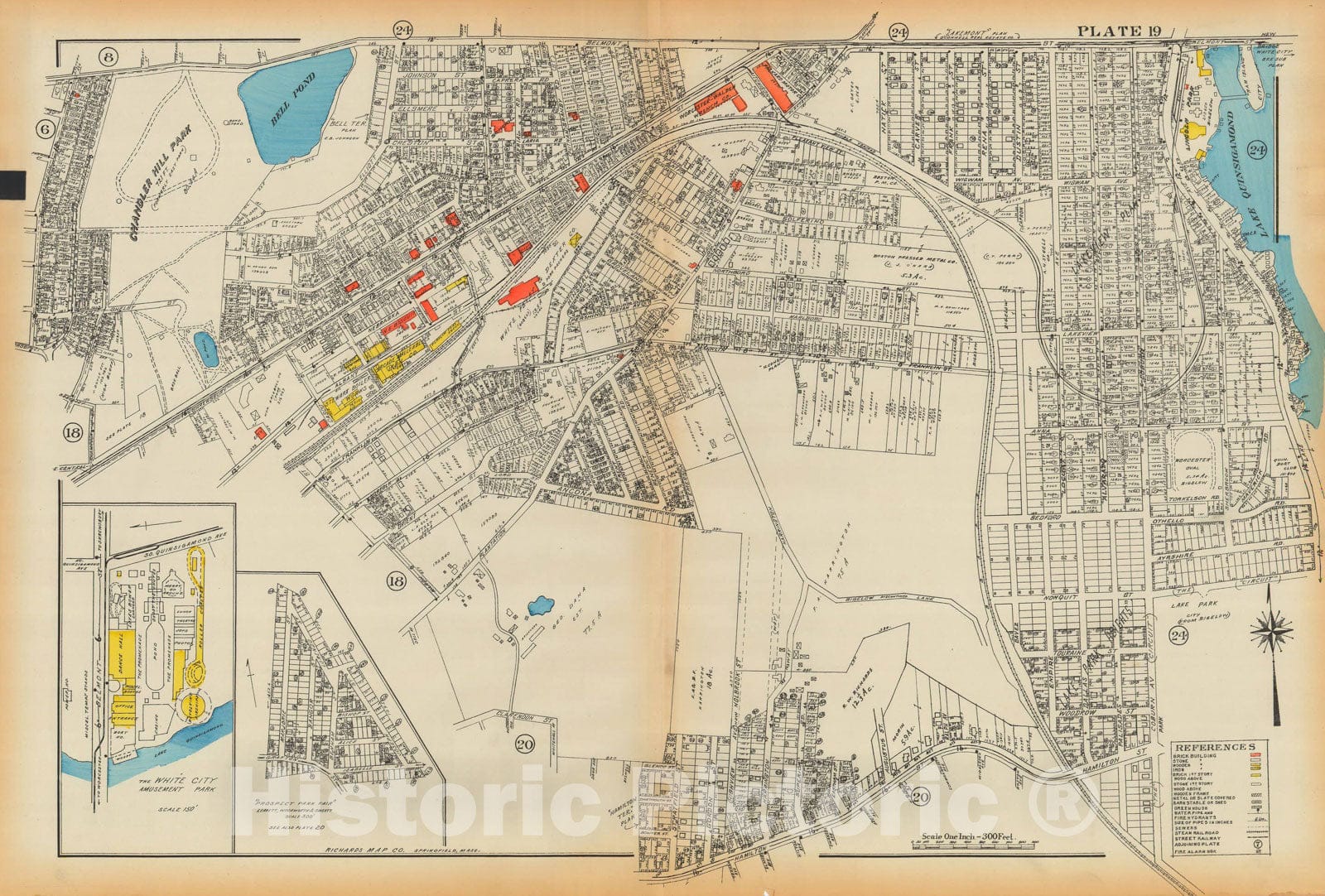 Historic Map : Atlas City of Worcester MA 1922 Plate 019 , Vintage Wall Art