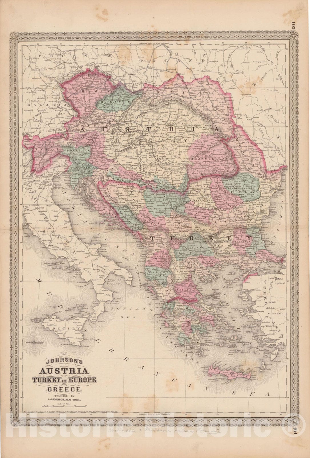 Historic Map : Family Atlas World, Turkey & Austria & Greece 1873 , Vintage Wall Art