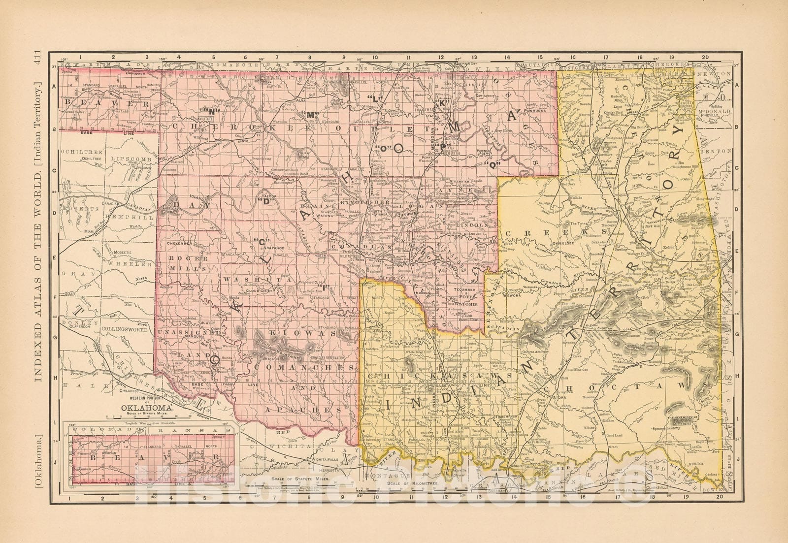 Historic Map : United States Maps, Oklahoma 1894 , Vintage Wall Art