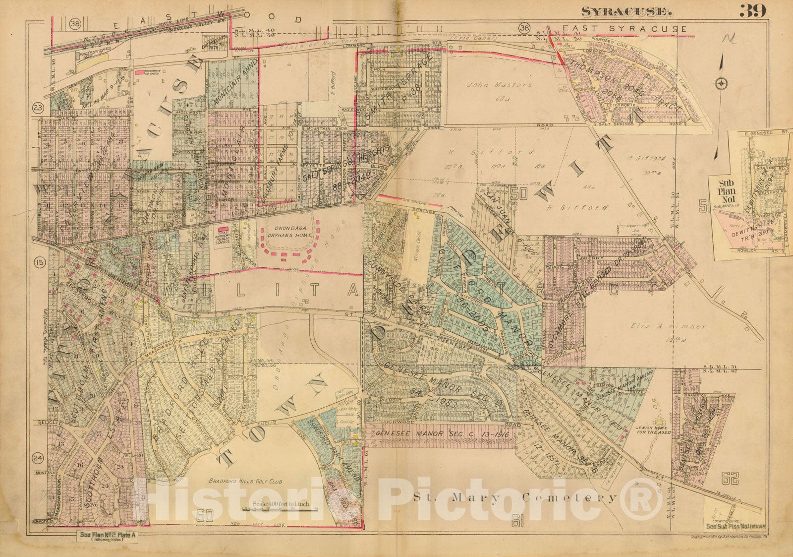 Historic Map : Atlas City of Syracuse, NY and Suburbs, Syracuse 1924 Plate 039 , Vintage Wall Art