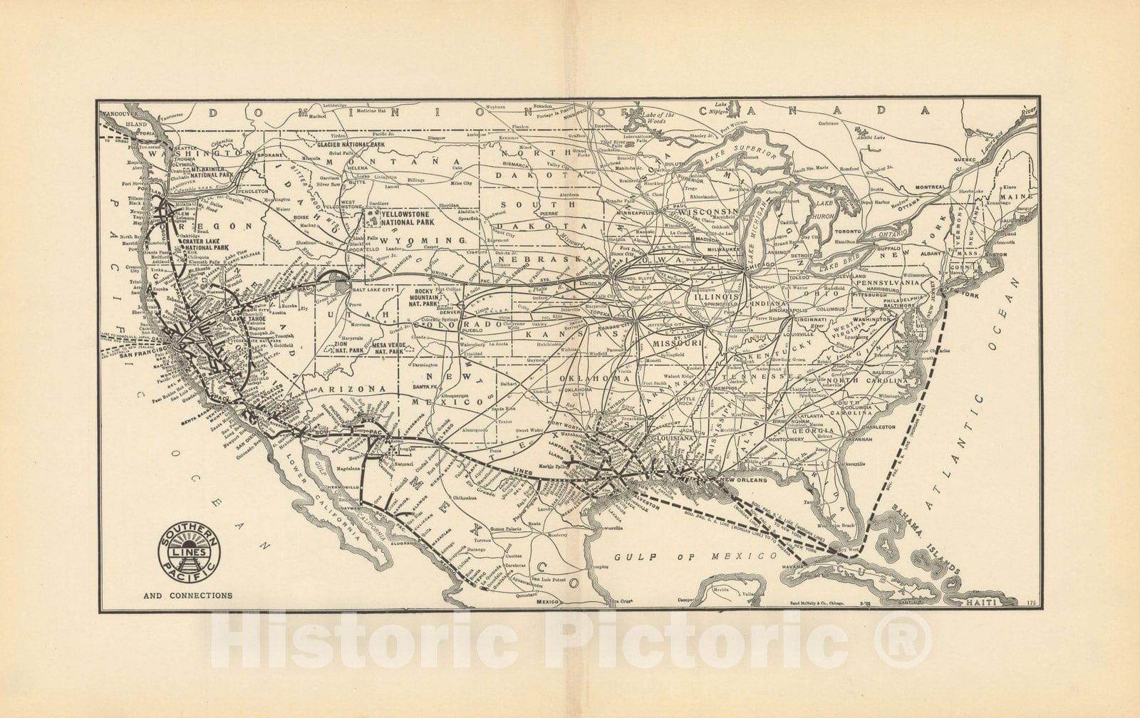 Historic Map : Atlas of Railway Traffic Maps, Southern Pacific Lines 1922 , Vintage Wall Art
