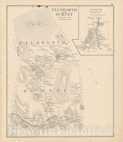 Historic Map : Ellsworth & Rumney 1892 , Town and City Atlas State of New Hampshire , Vintage Wall Art