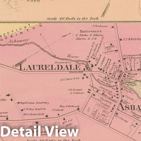 Historic Map : Atlas State of Rhode Island, Laureldale & Locustville & Potters Hill & Wyoming 1870 , Vintage Wall Art