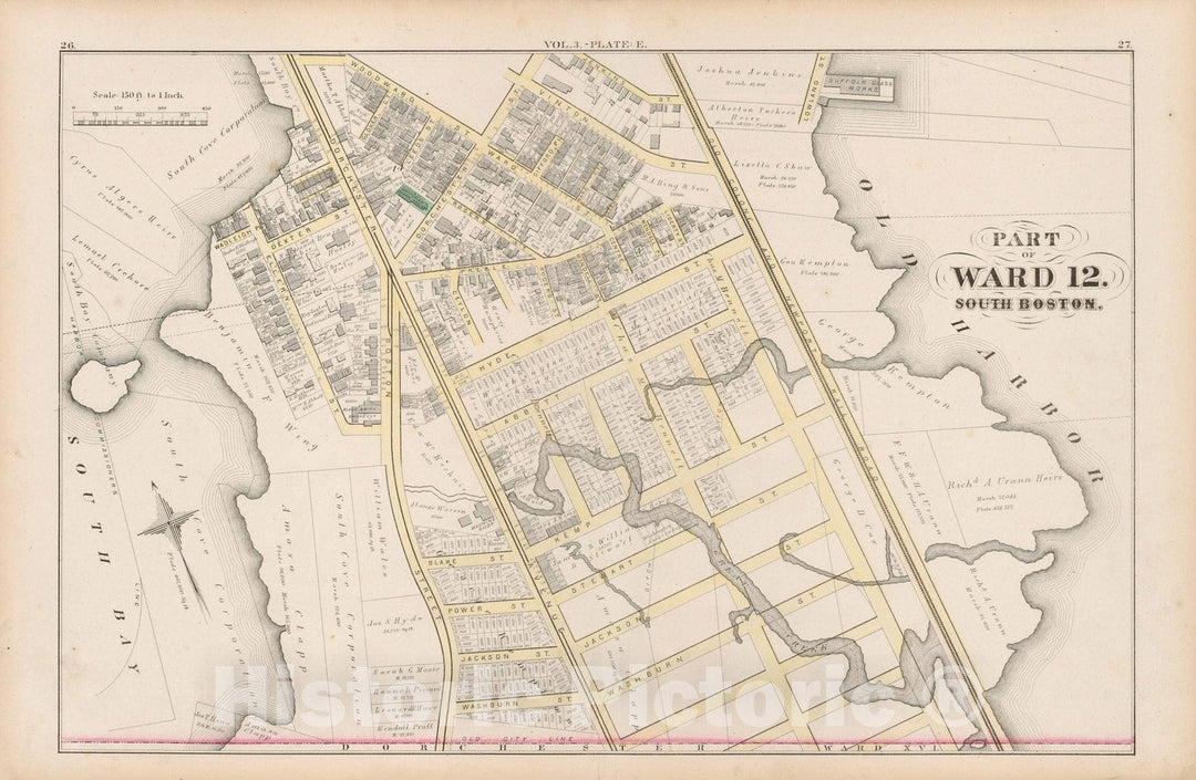 Historic Map : Atlas of County of Suffolk, MA Vol. 3rd, South Boston 1874 Plate E , v2, Vintage Wall Art