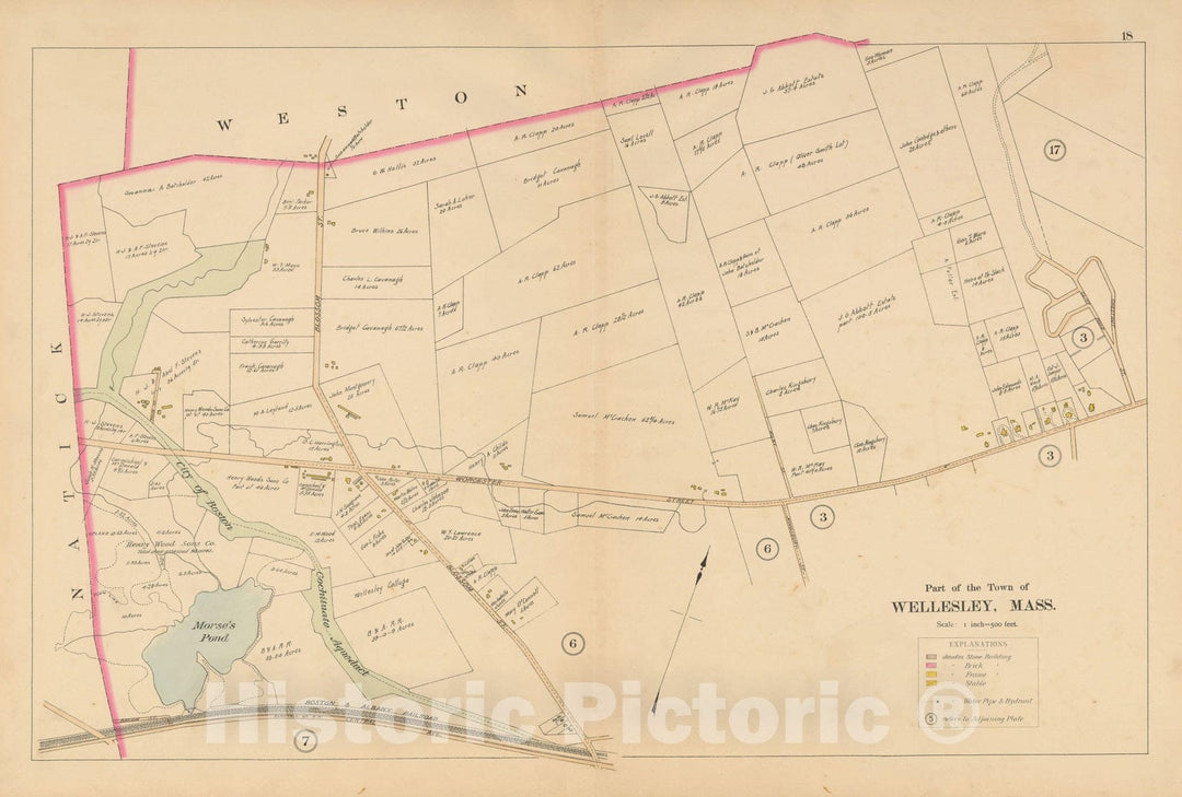 Historic Map : Atlas of Wellesley, Wellesley 1897 Plate 018 , Vintage Wall Art