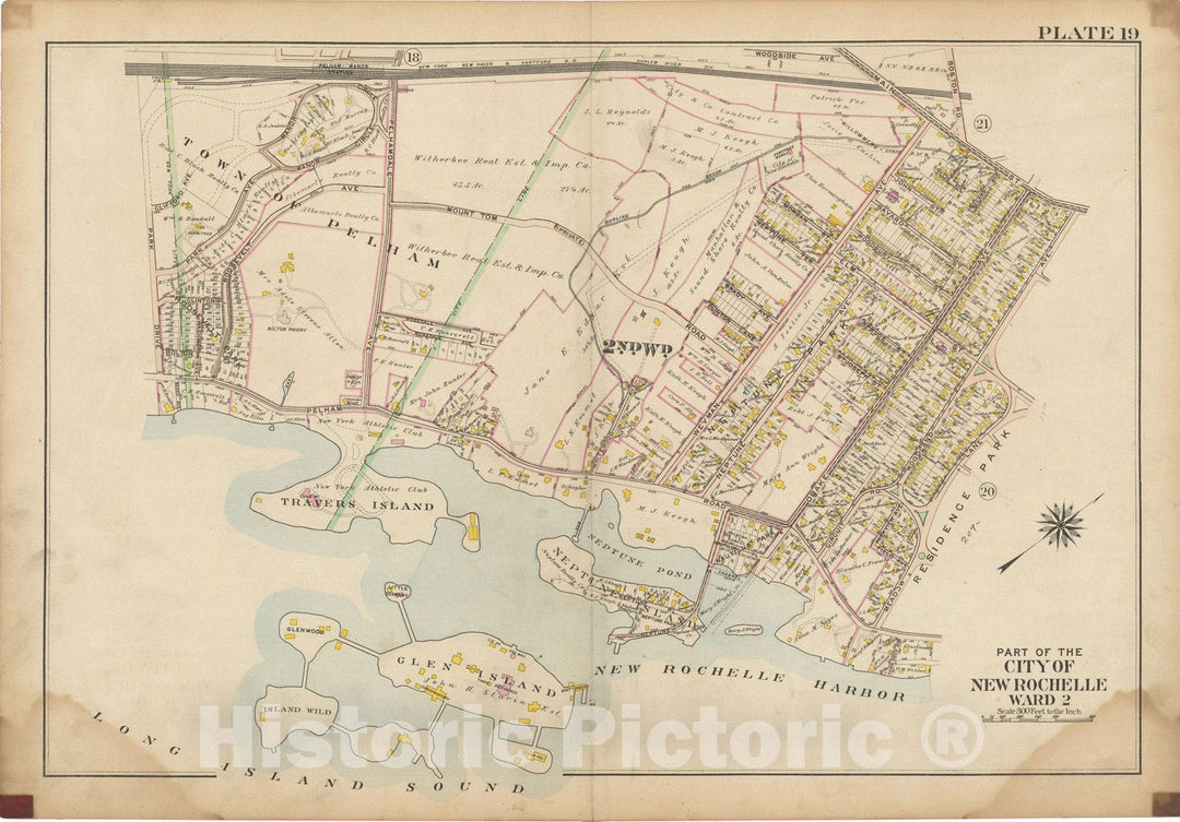 Historic Map : Atlas of Westchester County, NY, Vol. 1, New Rochelle 1910 Plate 019 , Vintage Wall Art