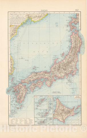 Historic Map : Japan 1899 , Andrees Allgemeiner Handatlas , Vintage Wall Art