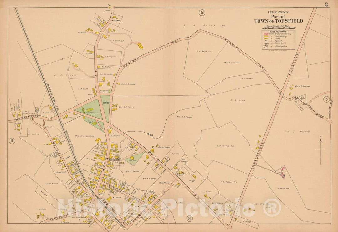 Historic Map : Atlas Towns of Topsfield, Ipswich, Essex, Hamilton and Wenham, Essex County, MA, Topsfield 1910 Plate 002 , Vintage Wall Art