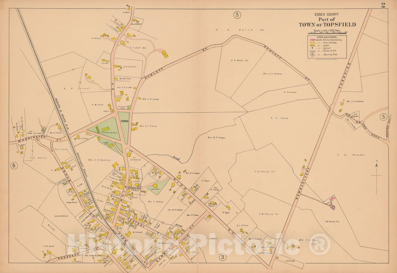Historic Map : Atlas Towns of Topsfield, Ipswich, Essex, Hamilton and Wenham, Essex County, MA, Topsfield 1910 Plate 002 , Vintage Wall Art