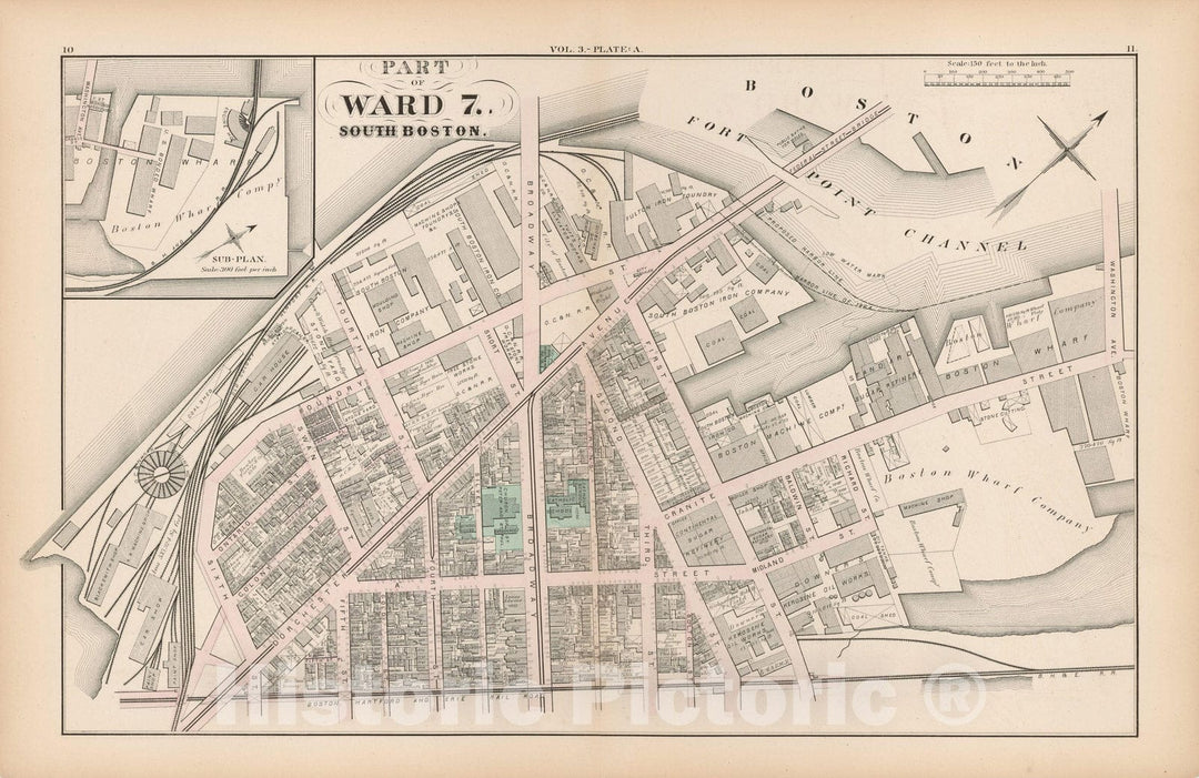 Historic Map : Atlas of County of Suffolk, MA Vol. 3rd, South Boston 1874 Plate A , Vintage Wall Art