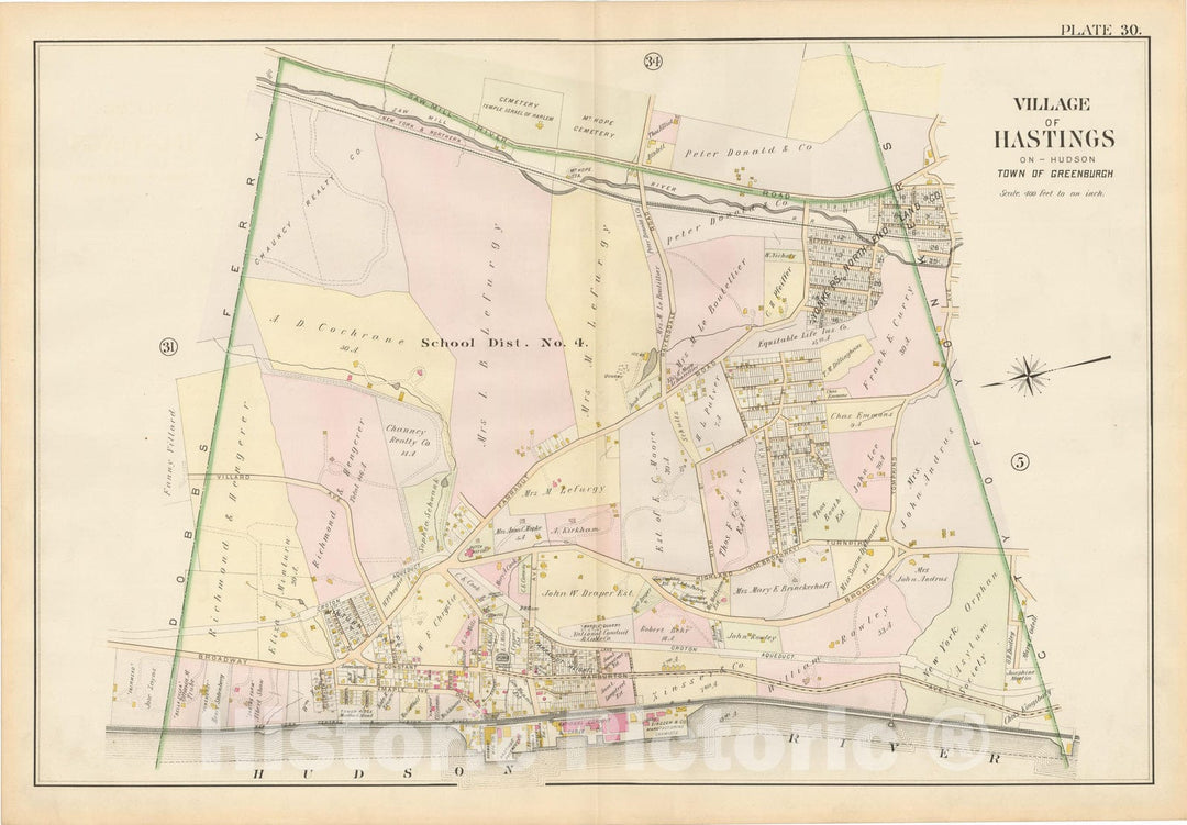 Historic Map : Atlas of Westchester County, Village of Hastings 1901 , Vintage Wall Art