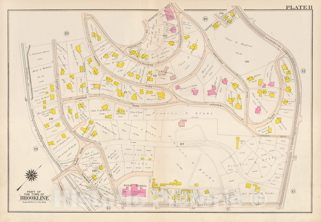Historic Map : Atlas Town of Brookline, Brookline 1907 Plate 011 , Vintage Wall Art