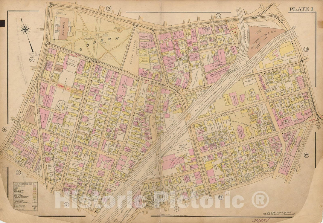 Historic Map : Atlas City of Worcester, Worcester 1911 Plate 001 , Vintage Wall Art