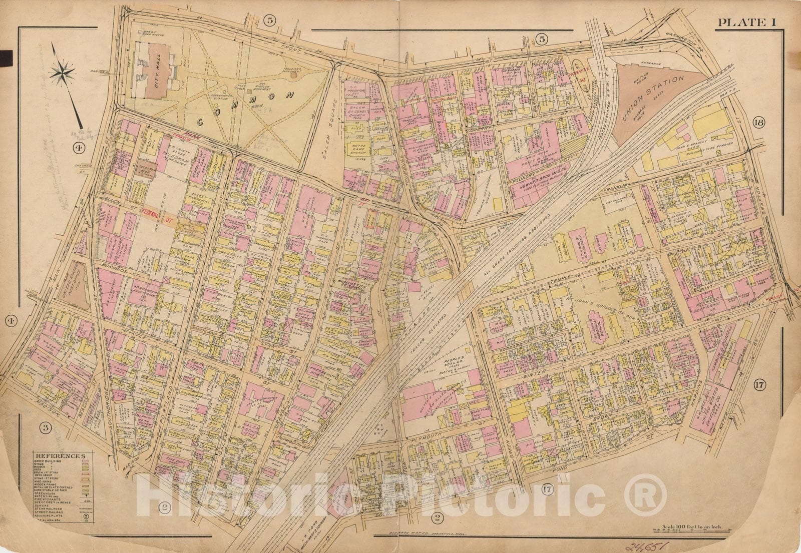 Historic Map : Atlas City of Worcester, Worcester 1911 Plate 001 , Vintage Wall Art