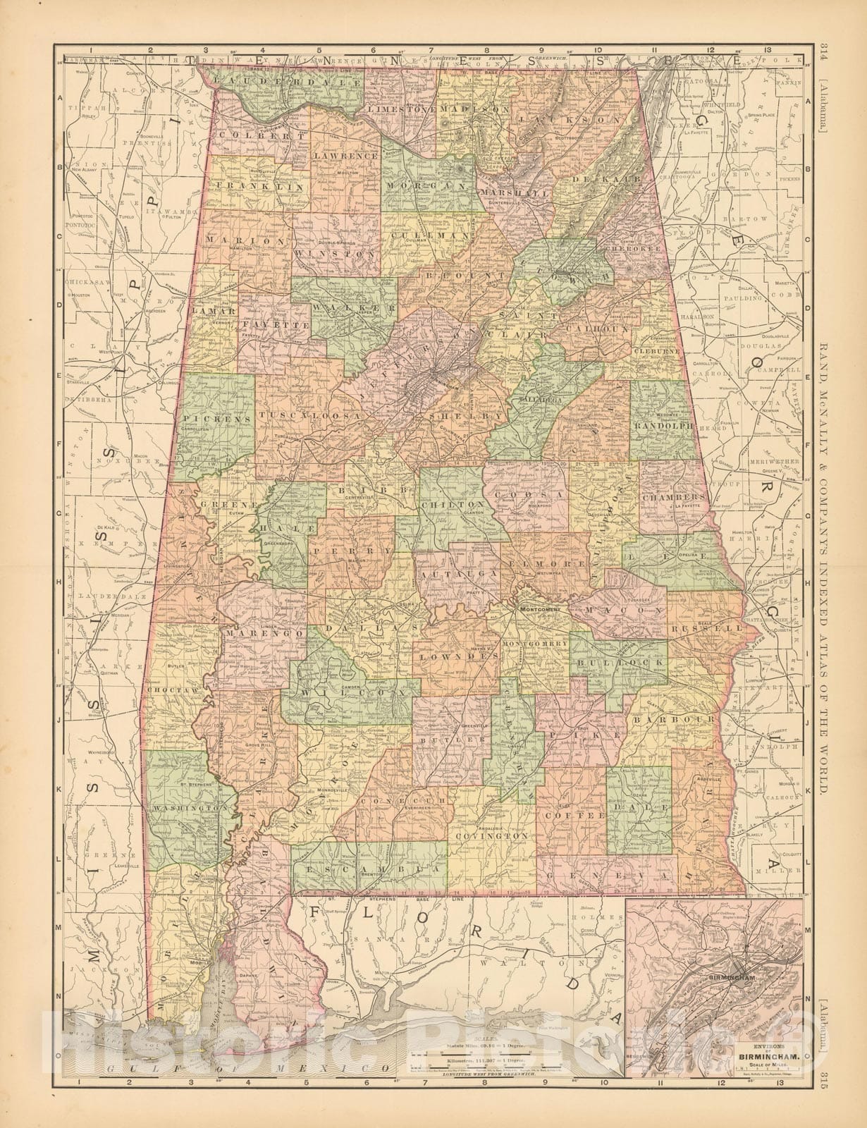 Historic Map : United States Maps, Alabama 1894 , Vintage Wall Art