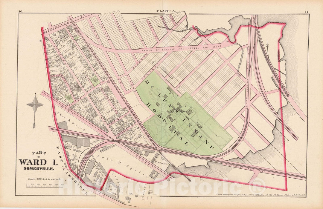 Historic Map : Atlas City of Somerville, Somerville 1874 Plate A , Vintage Wall Art