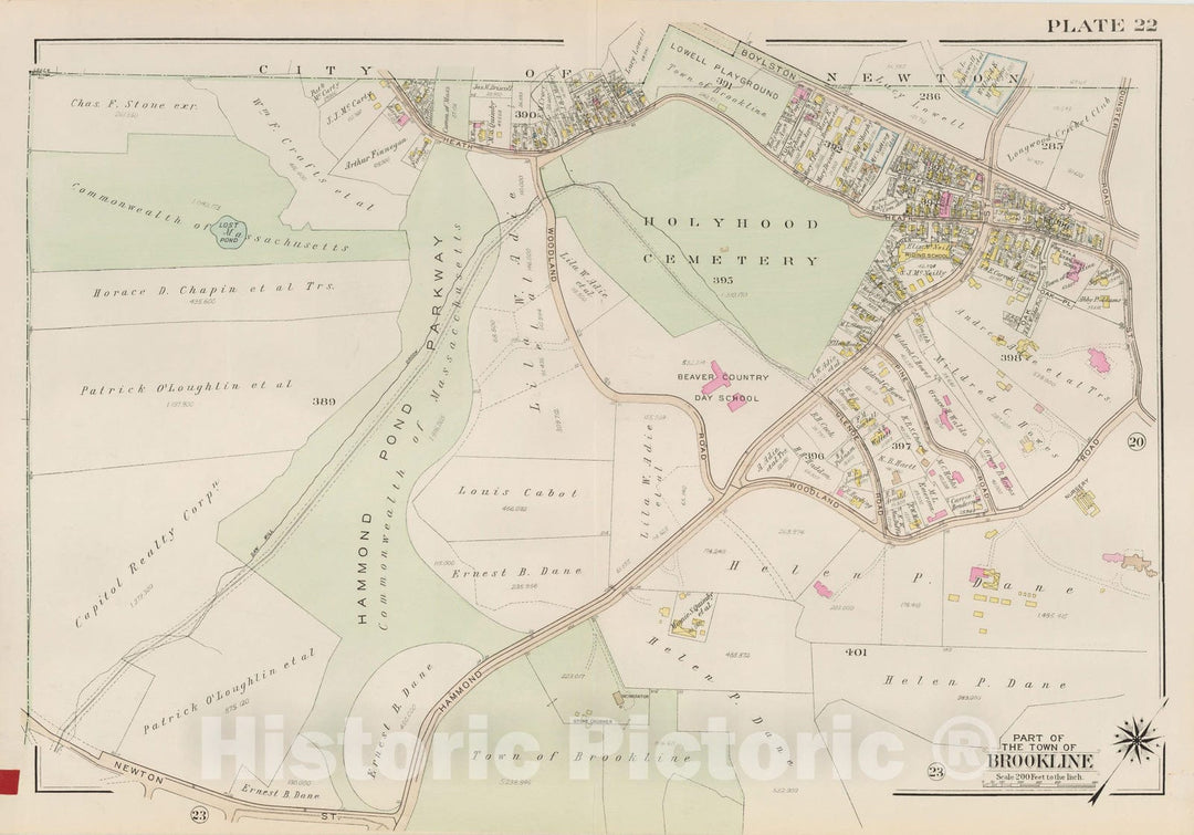Historic Map : Atlas Town of Brookline, Brookline 1927 Plate 022 , Vintage Wall Art