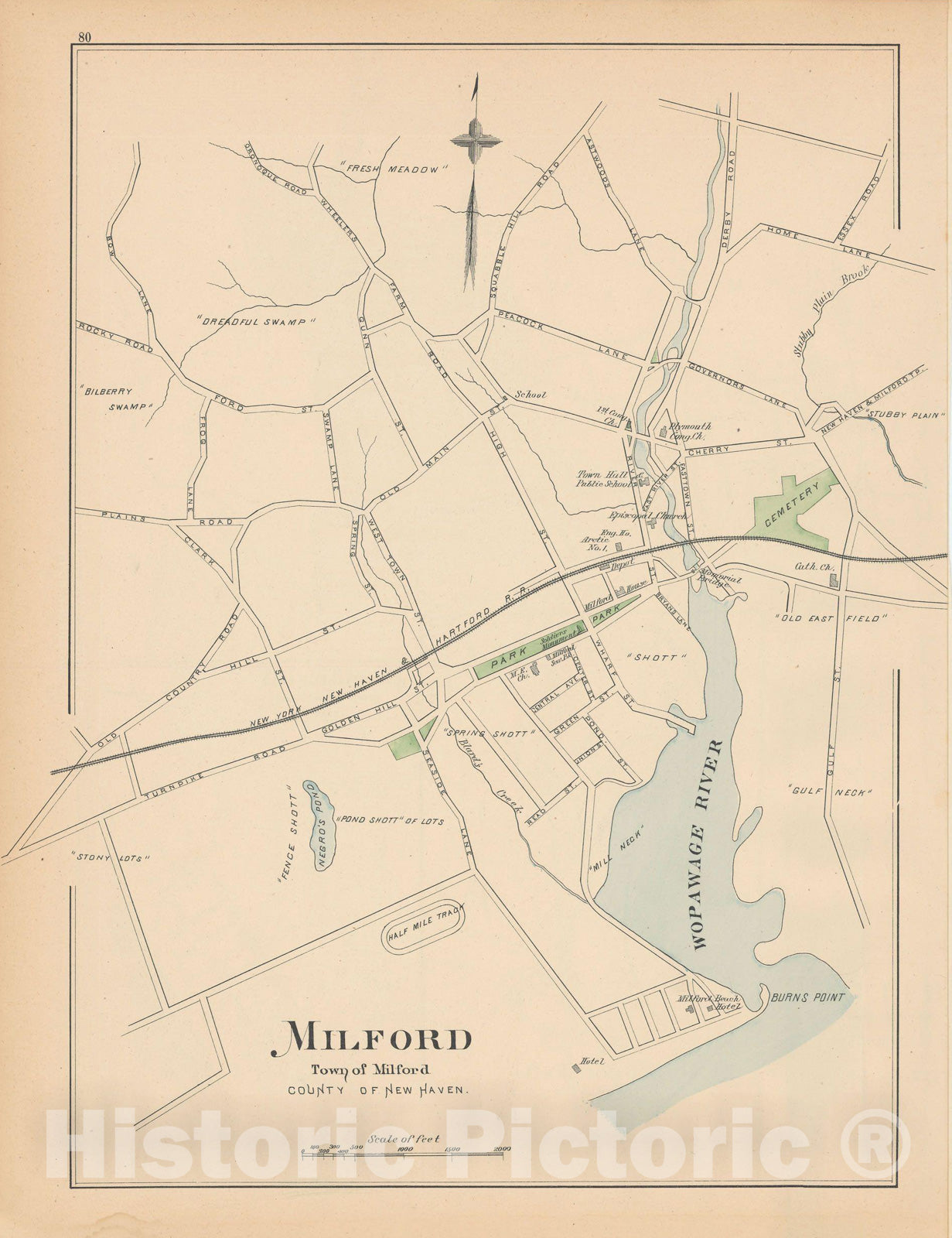 Historic Map : Milford 1893 , Town and City Atlas State of Connecticut , Vintage Wall Art