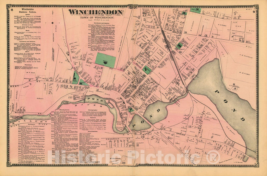 Historic Map : Atlas of Worcester County, Massachsuetts, Winchendon 1870 , Vintage Wall Art