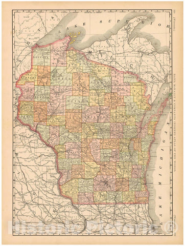 Historic Map : United States Maps, Wisconsin 1894 , Vintage Wall Art