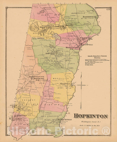 Historic Map : Atlas State of Rhode Island, Hopkinton 1870 , Vintage Wall Art