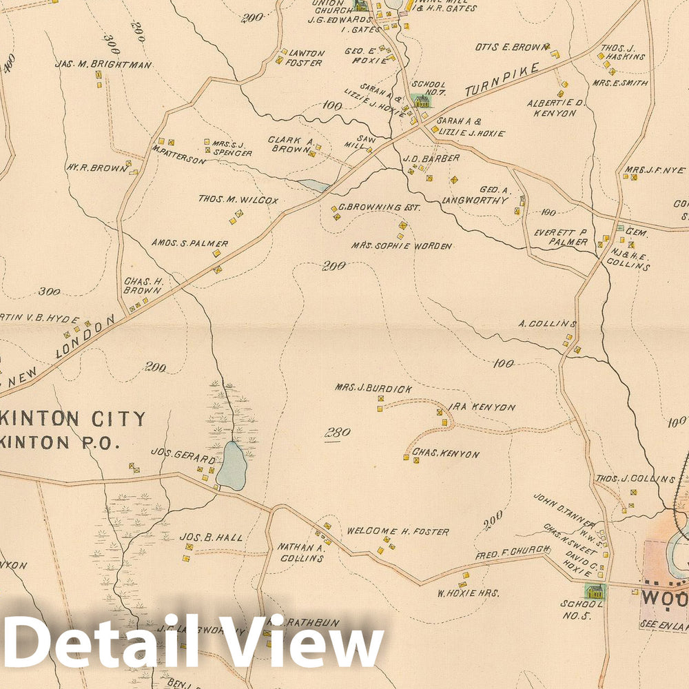 Historic Map : Atlas of Southern Rhode Island, Hopkinton 1895 , Vintage Wall Art