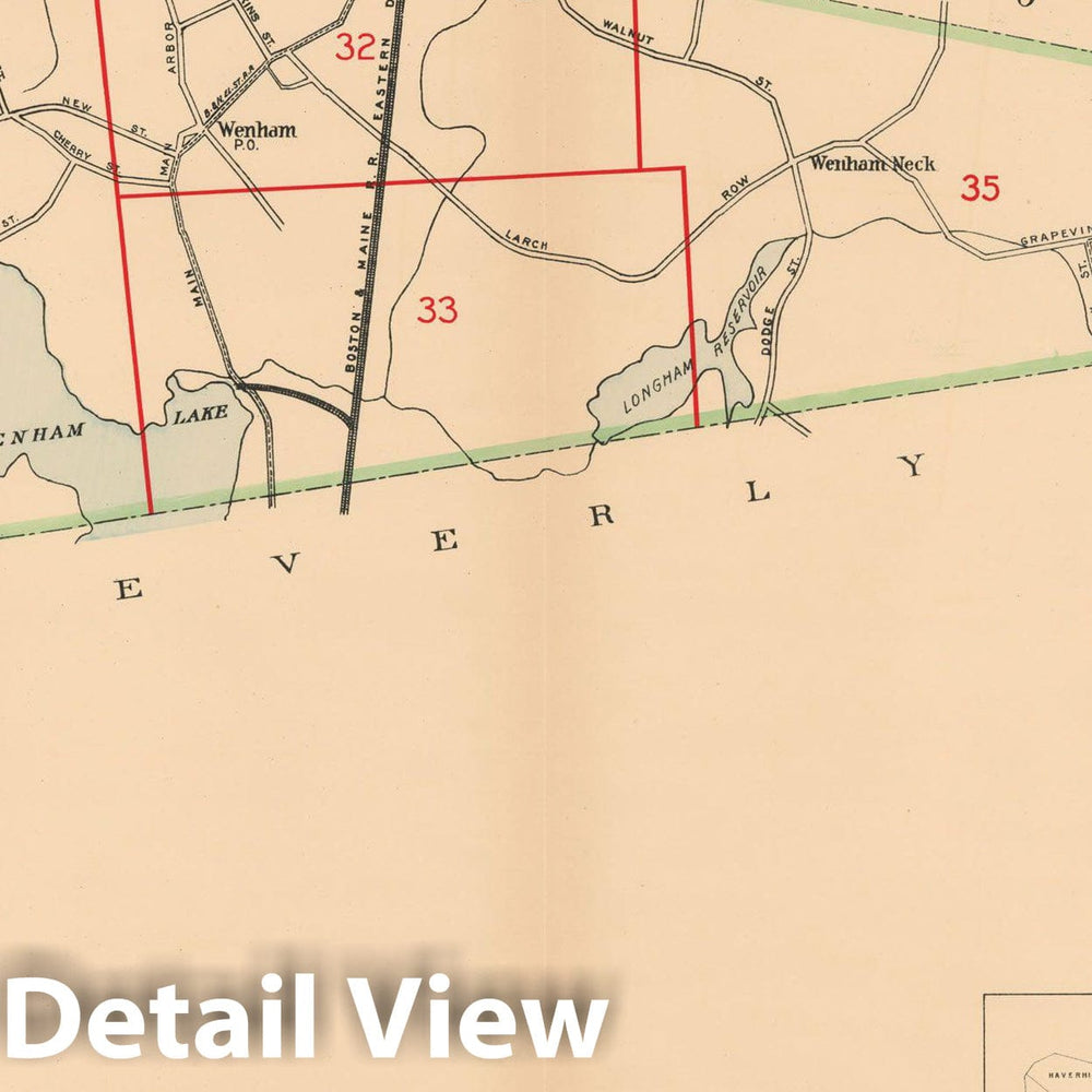 Historic Map : Atlas Towns of Topsfield, Ipswich, Essex, Hamilton and Wenham, Essex County, MA, Wenham 1910 Plate 030 , Vintage Wall Art