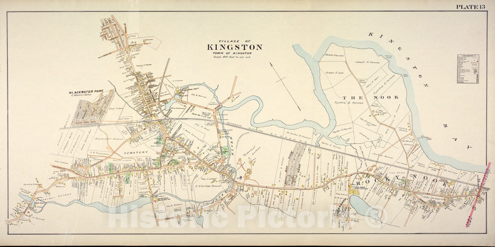 Historic Map : MA, Kingston 1903 Plate 013 , New Topographical Atlas of Surveys of Plymouth County ... , Vintage Wall Art