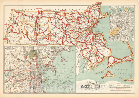 Historic Map : Massachusetts 1900 , Northeast U.S. State & City Maps , Vintage Wall Art
