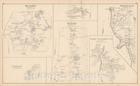 Historic Map : Hinsdale & Surry & Swanzy 1892 , Town and City Atlas State of New Hampshire , Vintage Wall Art