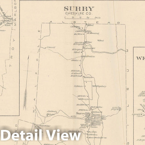 Historic Map : Hinsdale & Surry & Swanzy 1892 , Town and City Atlas State of New Hampshire , Vintage Wall Art