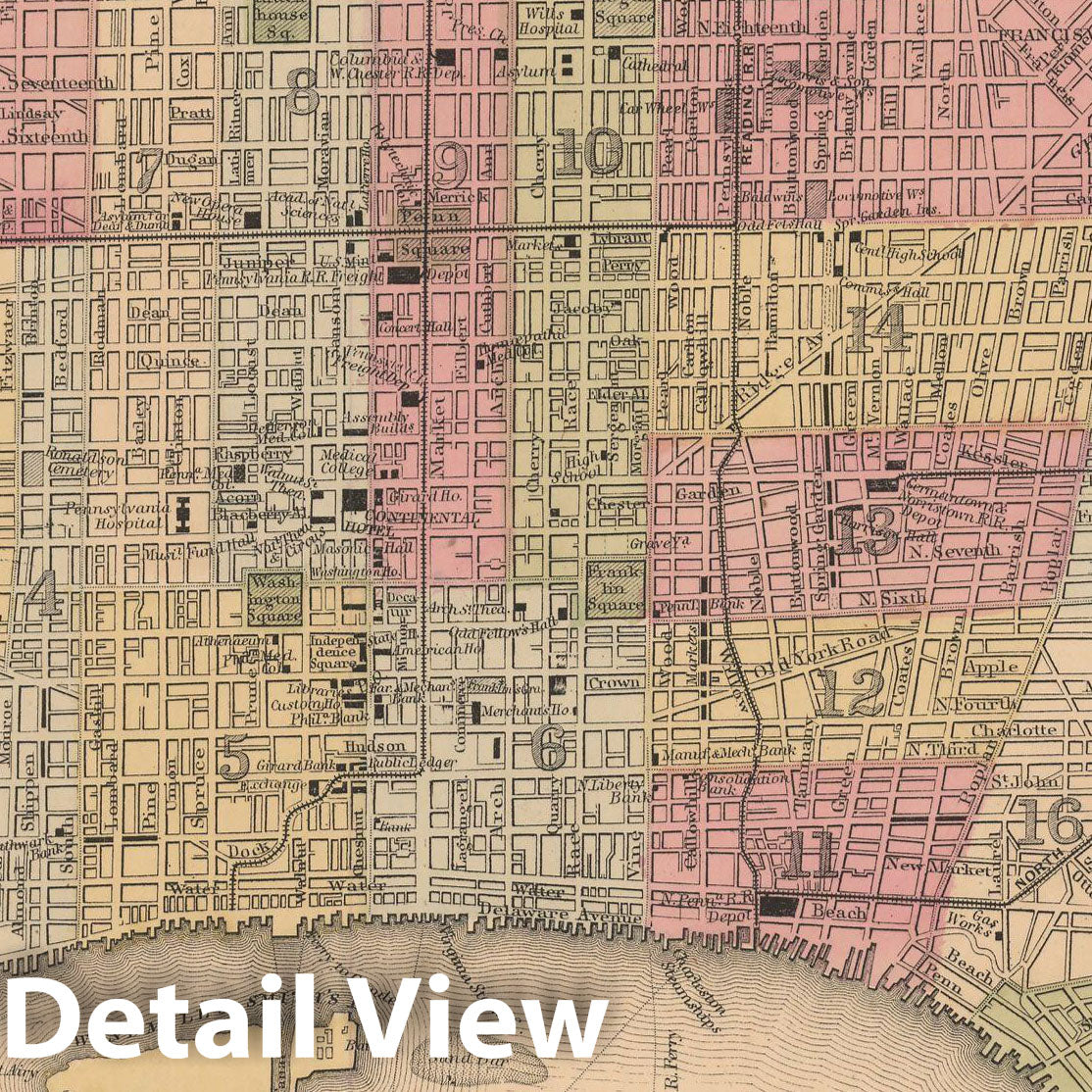Historic Map : Philadelphia 1867 , New General Atlas , Vintage Wall Art