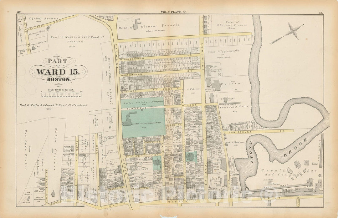 Historic Map : Atlas of County of Suffolk, MA Vol. 2nd, Boston 1873 Plate N , Vintage Wall Art