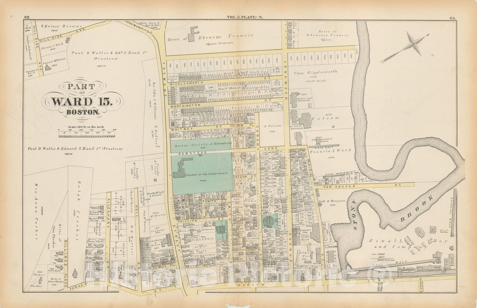 Historic Map : Atlas of County of Suffolk, MA Vol. 2nd, Boston 1873 Plate N , Vintage Wall Art