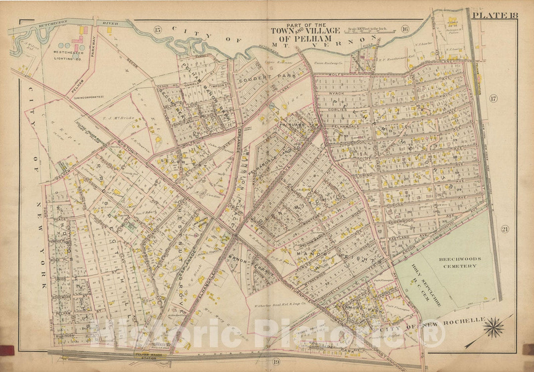 Historic Map : Atlas of Westchester County, NY, Vol. 1, Pelham 1910 Plate 018 , Vintage Wall Art