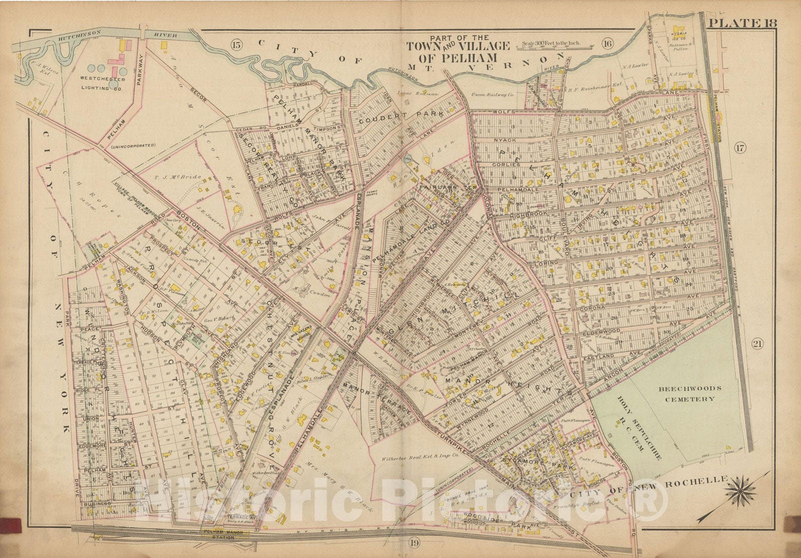 Historic Map : Atlas of Westchester County, NY, Vol. 1, Pelham 1910 Plate 018 , Vintage Wall Art