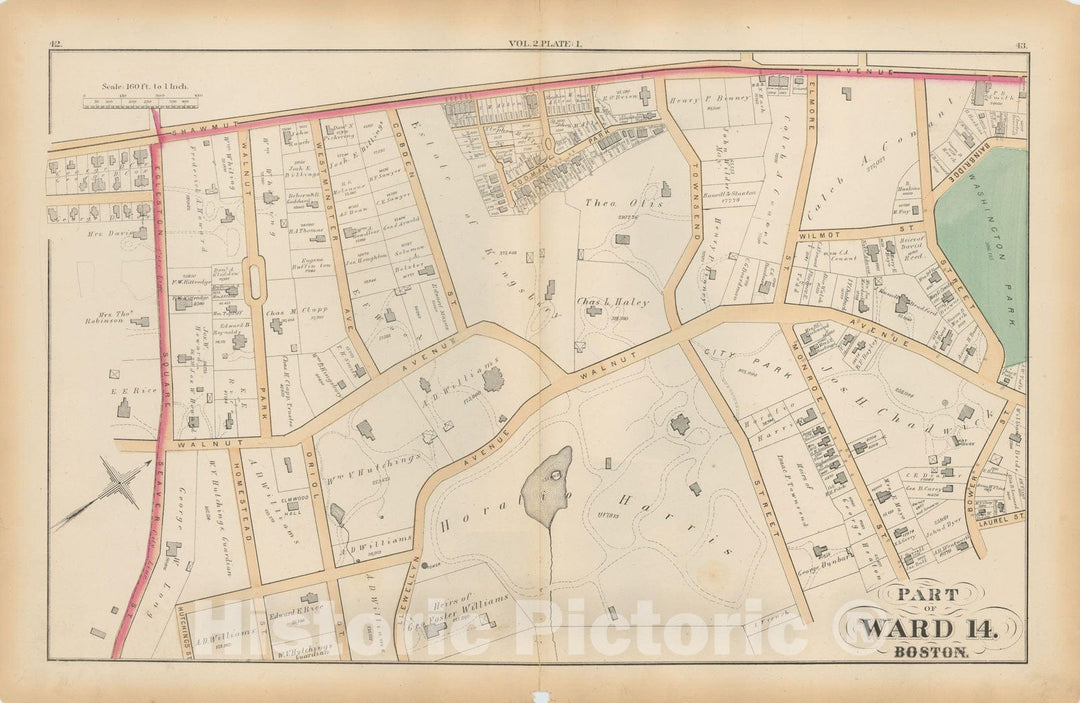 Historic Map : Atlas of County of Suffolk, MA Vol. 2nd, Roxbury 1873 Plate I , Vintage Wall Art