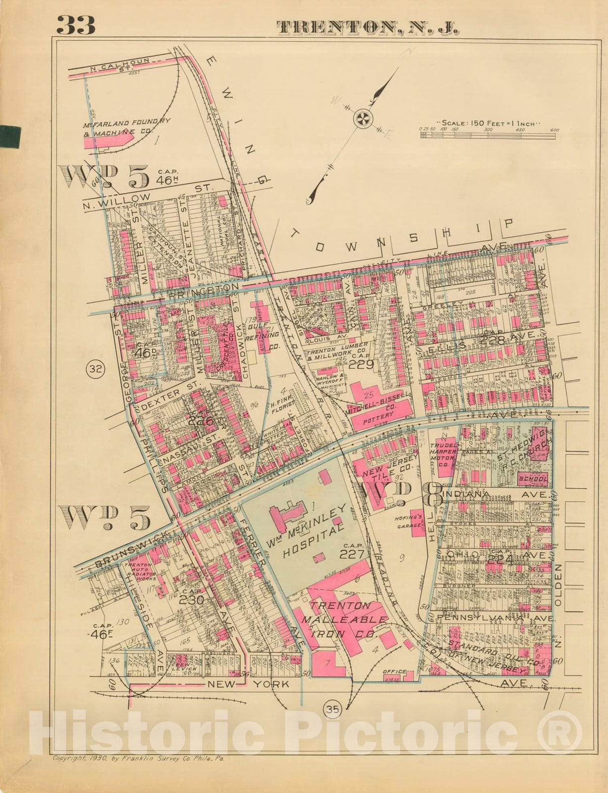 Historic Map : Atlas of Trenton, Trenton 1930 Plate 033 , Vintage Wall Art