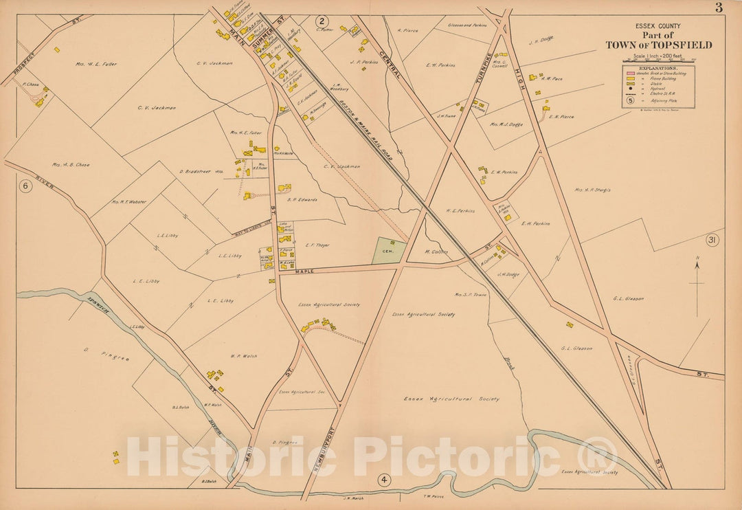 Historic Map : Atlas Towns of Topsfield, Ipswich, Essex, Hamilton and Wenham, Essex County, MA, Topsfield 1910 Plate 003 , Vintage Wall Art