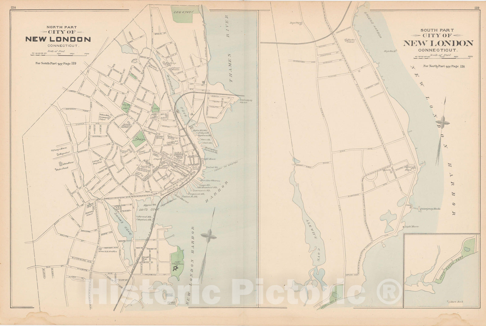 Historic Map : New London 1893 , Town and City Atlas State of Connecticut , v3, Vintage Wall Art