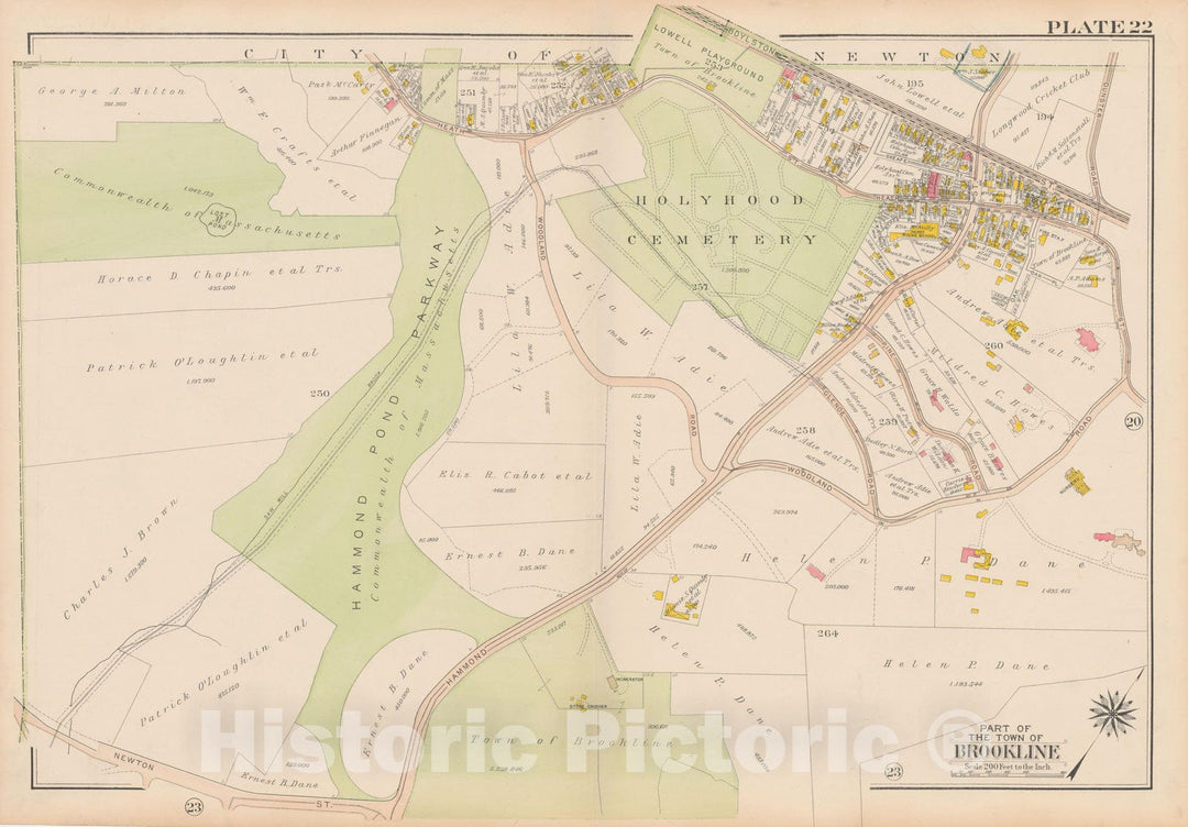 Historic Map : Atlas Town of Brookline, Brookline 1919 Plate 022 , Vintage Wall Art