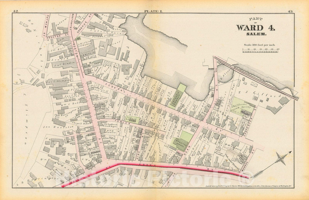 Historic Map : Atlas City of Salem, Massachusetts, Salem 1874 Plate I , Vintage Wall Art