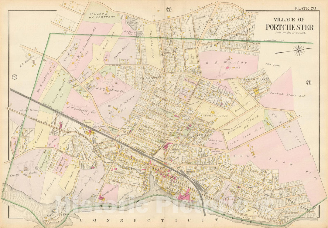 Historic Map : Atlas of Westchester County, Village of Portchester 1901 , Vintage Wall Art
