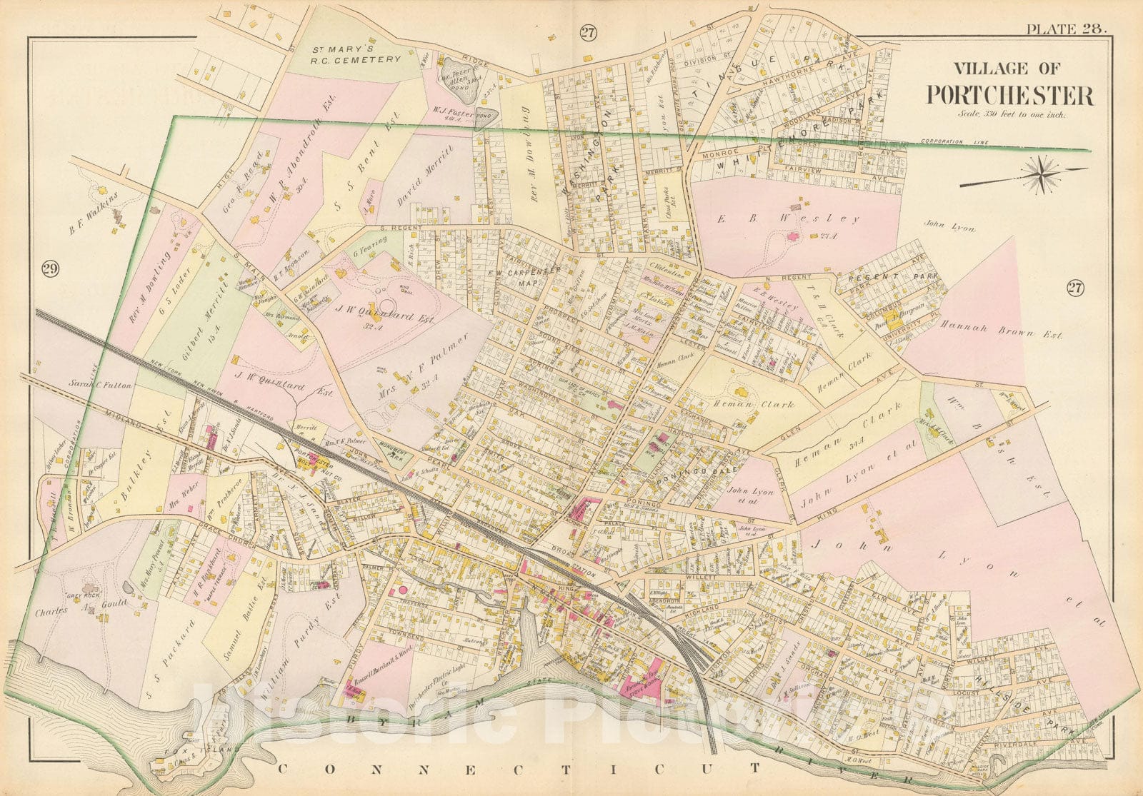 Historic Map : Atlas of Westchester County, Village of Portchester 1901 , Vintage Wall Art