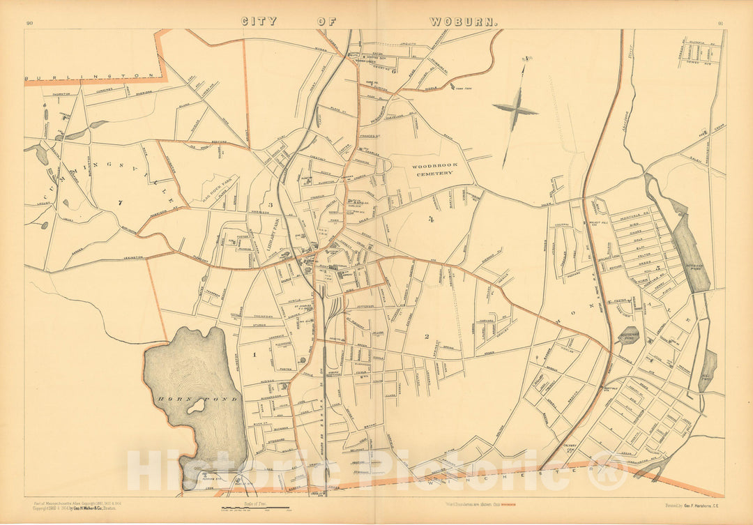 Historic Map : Atlas of Massachusetts, Woburn 1904 , Vintage Wall Art