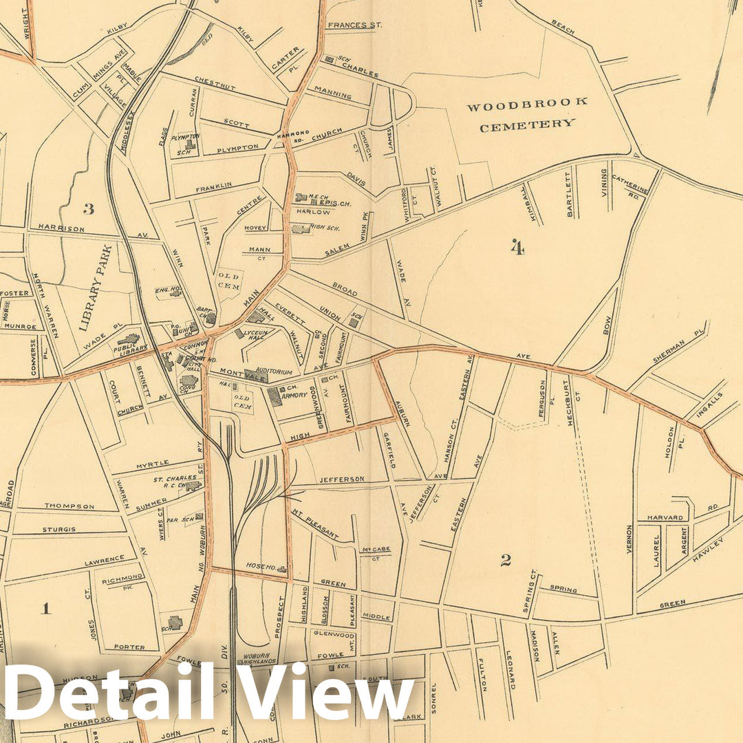 Historic Map : Atlas of Massachusetts, Woburn 1904 , Vintage Wall Art