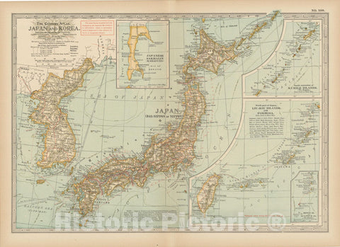 Historic Map : Japan & South Korea & Taiwan 1914 Century Atlas , Vintage Wall Art