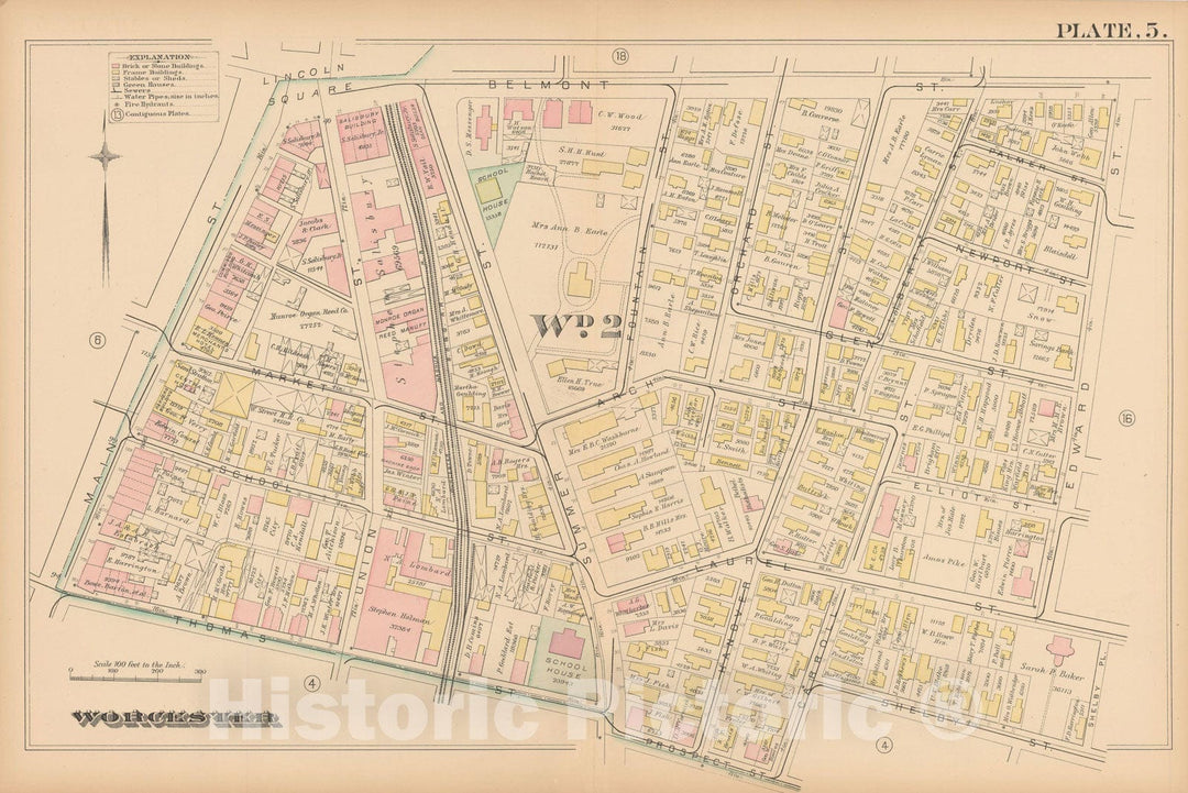 Historic Map : Atlas City of Worcester, MA, Worcester 1886 Plate 005 , Vintage Wall Art