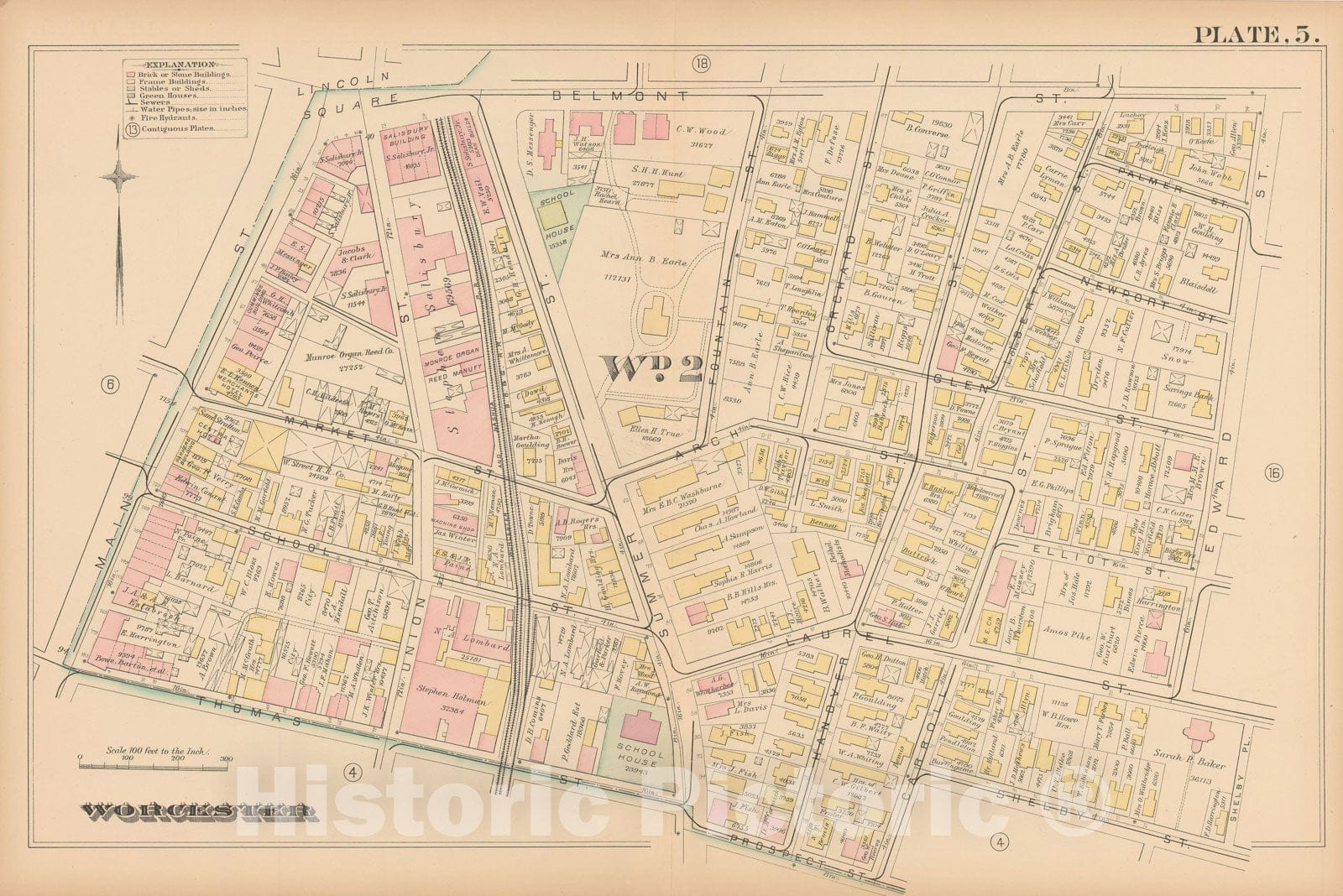 Historic Map : Atlas City of Worcester, MA, Worcester 1886 Plate 005 , Vintage Wall Art