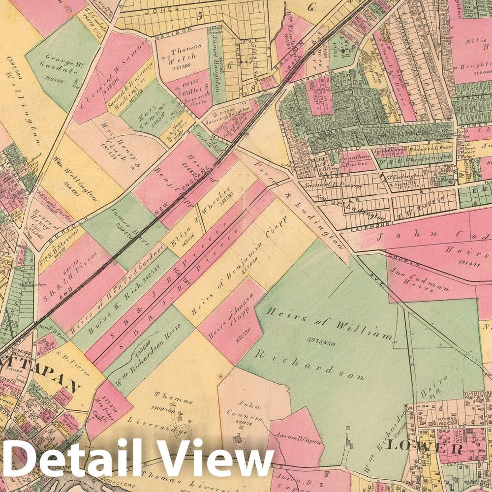 Historic Map : Atlas of County of Suffolk, MA Vol. 3rd, Dorchester 1874 Plate Q , Vintage Wall Art